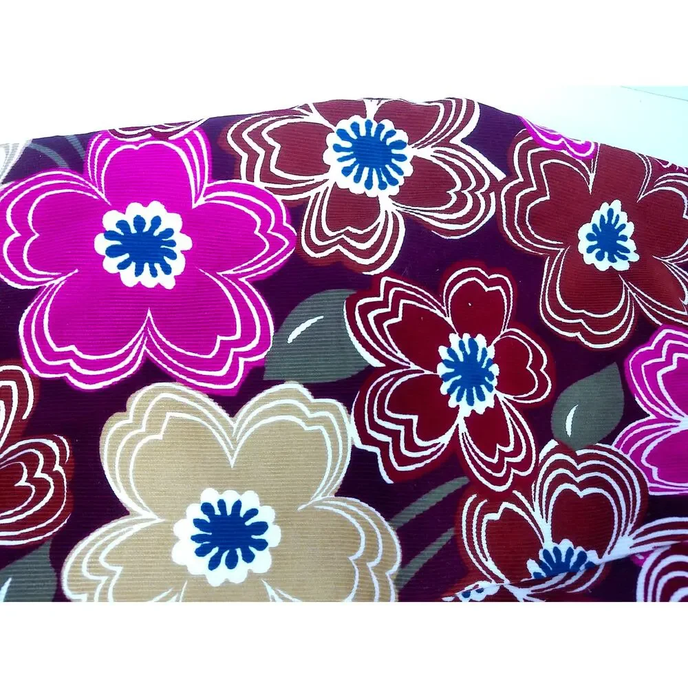 Vintage Floral Corduroy Fabric Psychedelic Pop Art Retro Remant Textile 2 Yards